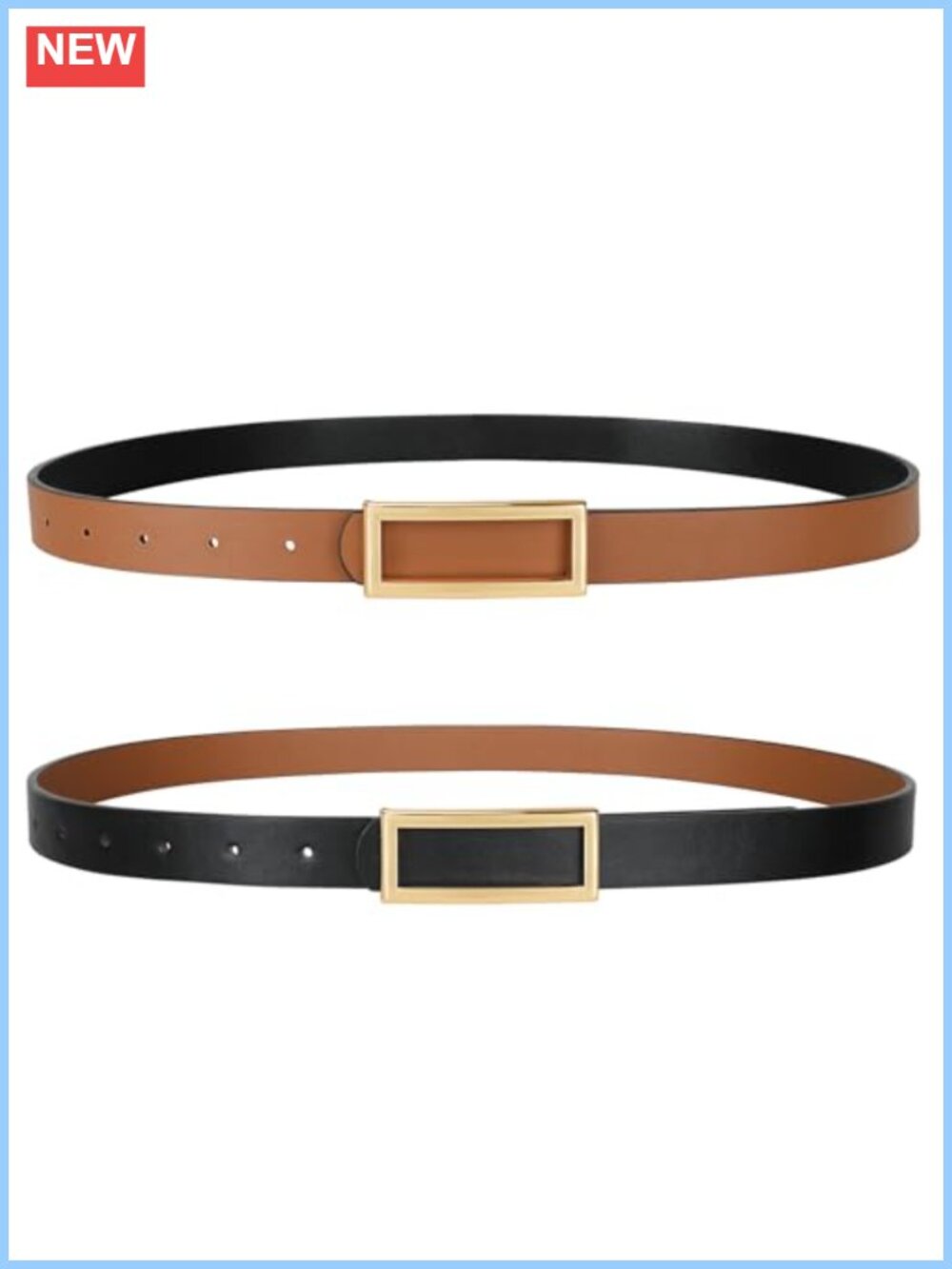 Reversible Skinny Faux Leather Belt with Gold Buckle for Women